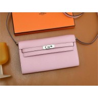 Hermes Kelly Classique To Go wallet in epsom leather mauve sylvestre with silver hardware(original quality+handmade)