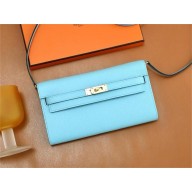 Hermes Kelly Classique To Go wallet in epsom leather belu du nord with gold hardware(original quality+handmade)