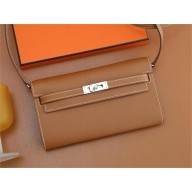 Hermes Kelly Classique To Go wallet in epsom leather brown with gold hardware(original quality+handmade)