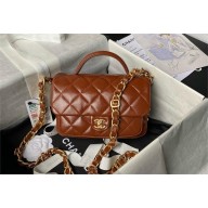 chanel Shiny Lambskin & Gold-Tone Metal brown Mini Flap Bag with Top Handle AS4992 2024