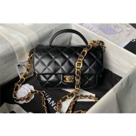 chanel Shiny Lambskin & Gold-Tone Metal black Mini Flap Bag with Top Handle AS4992 2024