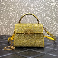 Valentino Mini VSling Bag with Sparkling Crystal Embroidery yellow 2022 