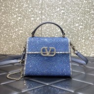 Valentino Mini VSling Bag with Sparkling Crystal Embroidery blue 2022 