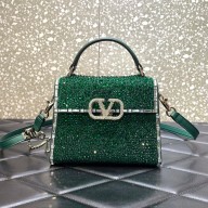 Valentino Mini VSling Bag with Sparkling Crystal Embroidery Green/Silver 2022 