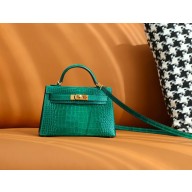 hermes Crocodylus acutus leather mini kelly II bag vert emeraude(6Q)
