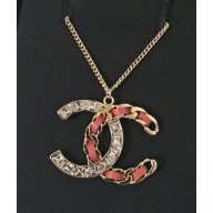 Chanel Crystal and Leather CC Pendant Long Necklace Pink/Crystal/Gold 2018