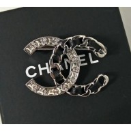 Chanel Crystal and Leather CC Small Brooch Black/Crystal/Silver 2018