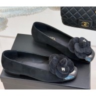 Chanel camellia suede sheepskin Ballet Flats black 2025