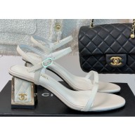 Chanel lambskin sandals with cc logo heel white 1205-2024