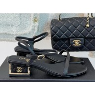 Chanel lambskin sandals with cc logo heel black 1205-2024ss