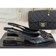 Chanel patent calfskin Slingbacks with cc logo black 2025