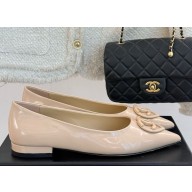 Chanel patent calfskin Ballet Flats with cc logo beige 2025