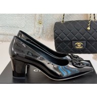 Chanel patent calfskin pumps with cc logo black heel 5cm 2025