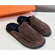 Hermes women/men Johan suede leather mules coffee 2024