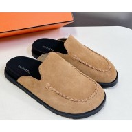 Hermes women/men Johan suede leather mules beige 2024