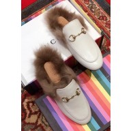 Gucci Princetown Leather Fur Slipper White