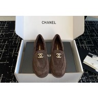 Chanel women's suede leather  with shearling Loafers in coffee 2024