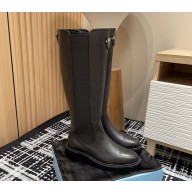 Prada calfskin high boots Black with Enameled metal triangle logo 2024