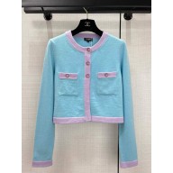 CHANEL Cashmere Light Pink & Light Green cardigan 2024 SS 