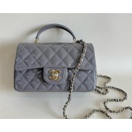 Chanel Mini Classic Flap Bag with Top Handle in Patent Calfskin AS2431 gray 2024