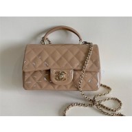 Chanel Mini Classic Flap Bag with Top Handle in Patent Calfskin AS2431 beige 2024