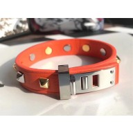 Hermes Studs Leather Bracelet with Silver Buckle Orange 2018