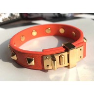 Hermes Studs Leather Bracelet with Gold Buckle Orange 2018