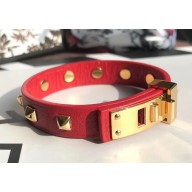 Hermes Studs Leather Bracelet with Gold Buckle Red 2018