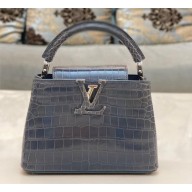 louis vuitton mini CAPUCINES bag dark gray in porosus leather with silver hardware