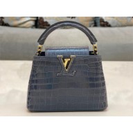 louis vuitton mini CAPUCINES bag dark gray in porosus leather with gold hardware