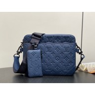 LOUIS VUITTON Monogram Shadow embossed calf leather Trio Messenger M14785 NAVY BLUE 2025