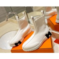 Hermes women/men royal paris knit/leather ankle boot white 1113-2024