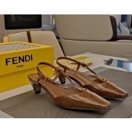 Fendi FFold Brown eel leather low-heeled slingbacks 1113-2024
