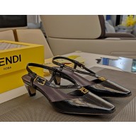 Fendi FFold black eel leather low-heeled slingbacks 1113-2024