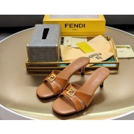 Fendi FFold brown eel leather medium-heeled sandals 1113-2024