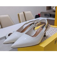 Fendi Colibrì Lite white leather, medium-heeled slingbacks 1113-2024