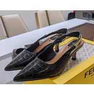 Fendi Colibrì Lite Black leather, medium-heeled slingbacks 1113-2024