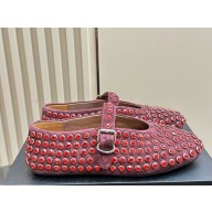 Alaia STRASS SUEDE BALLET FLATS Red 1113-2024