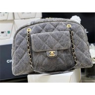 CHANEL GRAY MAXI BOWLING BAG IN DENIM 2024 (ORIGINAL QUALITY)