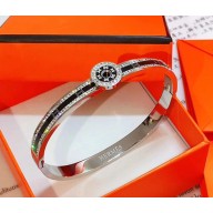 Hermes Crystal Logo Bracelet Silver 2018
