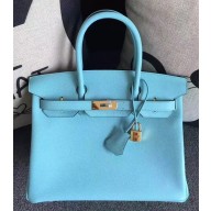 Hermes Birkin 30/35 Bag In Original Epsom Leather With Gold/Silver Hardware Light Blue