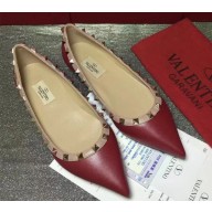 Valentino sheepskin rockstud ballet flats dark red