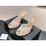 CHANEL heel 7.5cm mesh mules suede white 2024