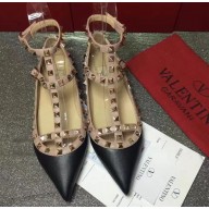 VALENTINO SHEEPSKIN CAGE ROCKSTUD BALLET FLAT Black