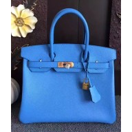 Hermes Birkin 30/35 Bag In Original Epsom Leather With Gold/Silver Hardware Blue