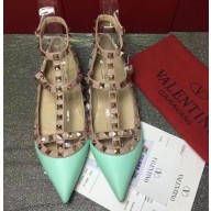 VALENTINO SHEEPSKIN CAGE ROCKSTUD BALLET FLAT TURQUOISE