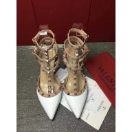 VALENTINO ROCKSTUD ANKLE STRAP SHEEPSKIN PUMP 6.5CM white