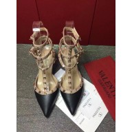 VALENTINO ROCKSTUD ANKLE STRAP SHEEPSKIN PUMP 6.5CM Black