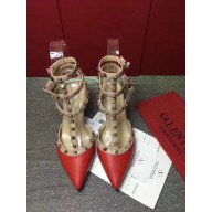 VALENTINO ROCKSTUD ANKLE STRAP SHEEPSKIN PUMP 6.5CM red