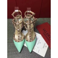 VALENTINO ROCKSTUD ANKLE STRAP SHEEPSKIN PUMP 6.5CM TURQUOISE